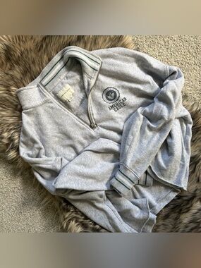 American Eagle Outfitters Gray Quarter-Zip CROPPED Sweater with Green Trim
